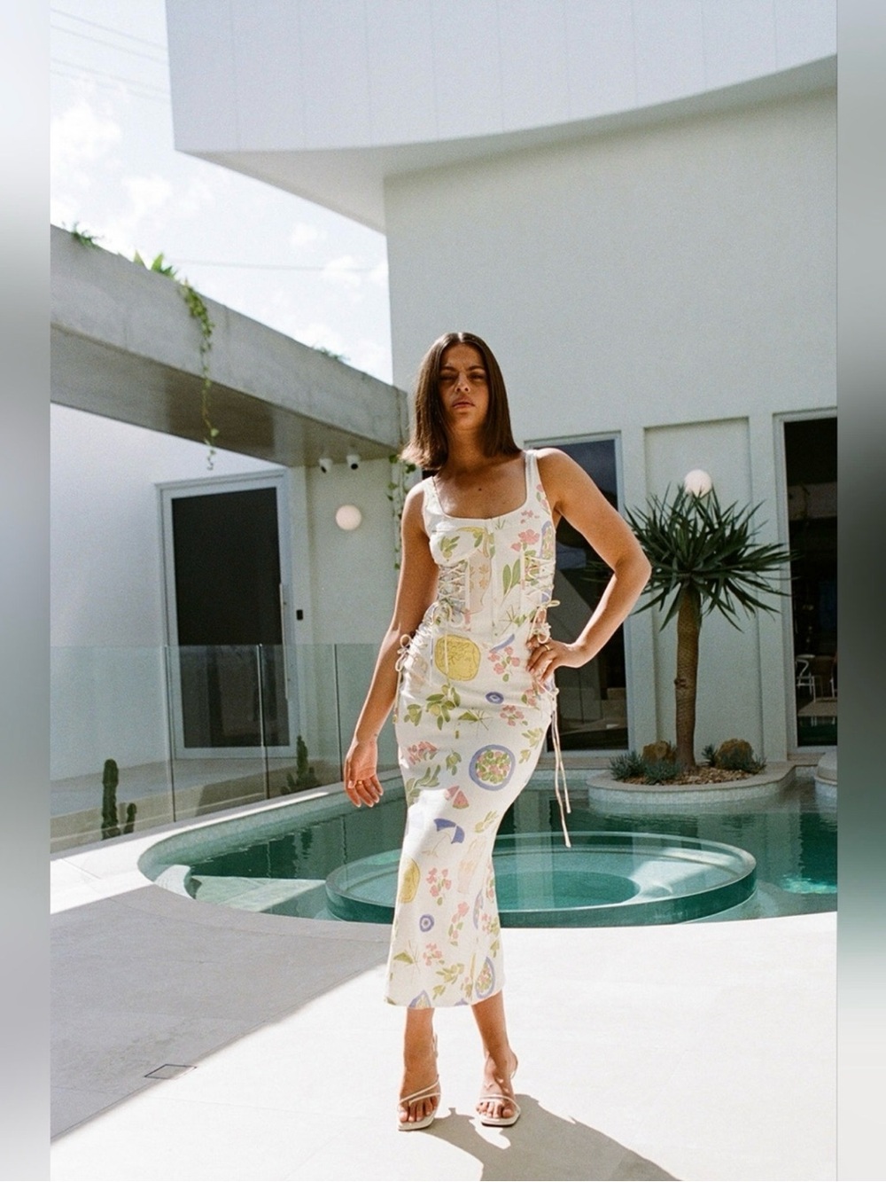 SABO Women’s White Greece-Print Corset Midi Joslin Skirt - Brand New